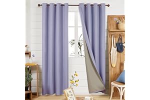 ‎DECONOVO Deconovo Blickdichte Vorhänge Gardinen Schlafzimmer Ösenvorhang Verdunkelung Leinenoptik Kälteschutz Thermo gegen Kälte Thermogardine Hitzeschutz, 229x117 cm(HöhexBreite), Helllila, 2er Set