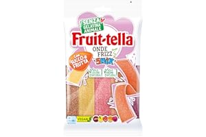 Fruittella Onde Frizz 5 Mix, Caramelle Gommose, Gusto Limone, Arancia, Fragola, Lampone e Cola Frizzanti, con Succo di Frutta, senza Gelatina Animale, Dolcetto Fine Festa, da Condividere con Amici