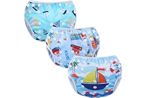 Codkkre Pañales para Nadar para Bebés Bañador Pañal Reutilizable Bañador para Piscinas 3PCS Ajustable y Lavable niño niña talla 0-36 meses(Tractor+Barco+Barco)
