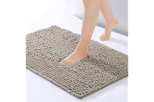 Moonlight Bedding Bath Mat Non Slip Anti Mould - Chenille Shower Mat Khaki 40 x 60 cm Super Absorbent Bathroom Mat Machine Washable Extra Soft Fluffy Bathmat