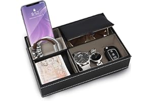 BELLE VOUS Svuotatasche Design Moderno 5 Scomparti in Ecopelle Nera - Valet Tray Svuota Tasche da Scrivania - Porta Gioie Uomo - Svuotatasche Ingresso, Portafoglio, Telefono, Chiavi, Gioielli, Soldi