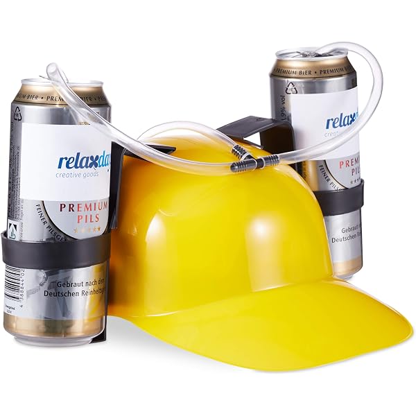 Novelty Place Casco Per Bere Con PortaLattine E Cannucce - Cappello Regolabile Per Feste (Blu)