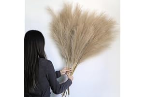 LARBER 12 Pezzi Pampas Decorative Alte,115cm Erba Della Pampas Artificiale,Piume Decorative per Vaso,Soggiorno, Camera da Letto, Matrimonio,Arredamento Boho(Marrone)