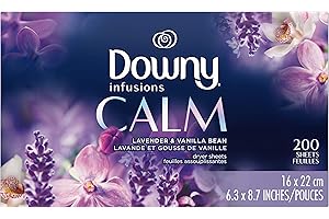 Downy Infusions Calm Fogli per asciugatrice, alla lavanda e bacche di vaniglia, confezione da 200 pezzi