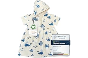 Windelbär Badeponcho Kinder 100% Bio Baumwolle [GOTS & ÖKOTEX zertifiziert] Baby 62/68 Kapuzenhandtuch Baby (DE/NL/SE/PL, Alter, Einheitsgröße, Fische & Wale - Blau)