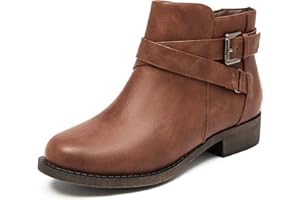Ataiwee Women's Ankle Boots - Cover with Buckle Strap, Round Toe, Classic Side Zip, Comfortable Platform, Low Chunky Heel Comfort Slip On Fashion (Black/Dark Brown/Grey) Boots.