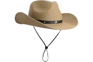 EOHAK Chapeau Fedora Panama pour femme - Chapeau de cowboy en paille - Chapeau de plage - Chapeau de soleil large