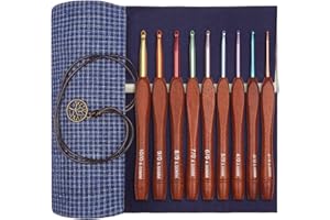 Aeelike Wooden Handle Crochet Hook Set, 9 Pieces Ergonomic Crochet Hooks with Beautiful Bag for Arthritic Hands, 2.0-6.0 mm Lightweight Starter Crochet Hooks with Colourful Aluminium Hook Head for