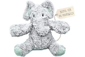 ‎KUKI Wärmetier 23 cm - Wärme Kuscheltier - Kirschkernkissen Tier - Wärmekissen Tier - Kuscheltier Wärmekissen - Wärmekissen Baby - Wärmekissen Kuscheltier - Stofftier Elefant - Abnehmbarer Saatbeutel