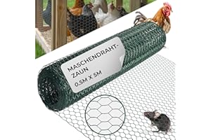 STREND PRO Maschendrahtzaun | PVC | 0,5m x 5m | 0,9 mm, 13mm HEX | Kaninchendraht, Hasendraht, Volierendraht für Garten & Tierhaltung | Hasengitter, Hühnerzaun, Gartenzaun