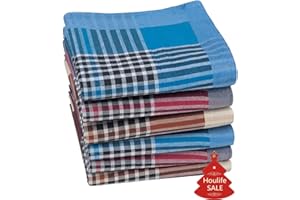 HOULIFE Homme Mouchoirs Tissu en Pur Coton Motif Rayures Carreaux Classique pour Usage Quotidien Lot de 6/12 Pièces 43x43cm Cadeau de Noël