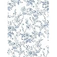 Light Blue Botanical Floral Shelf Liner Contact Paper Peel and Stick Botanical Floral Wallpaper for Walls Bahtroom Bedroom Kitchen Cabinets Dresser Drawer Furniture Arts Carfts Decal 17.7X117 Inches