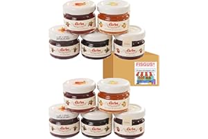 Darbo 10 Minigläser Konfitüre in 5 Sorten - je 2 Stück Erdbeere, Marille (Aprikose), Himbeere, Kirsche und Schwarze Johannisbeere - Ein Bundle von FISGUS® by krass-shoppen-de