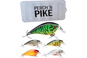 PERCH`N PIKE Crankbait Set of 5 for Perch, Pike & Zander, 6 g, 5.7 cm Floating Artificial Bait Set for Spin Fishing, Set of 5 Fishing Lures in Various Decorations, Pike Bait, Perch Bait, Zander Bait
