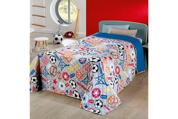 Delindo Lifestyle® Barnrum överkast sängöverkast sport, för barn enkelsäng, för flickor och pojkar, 170 x 210 cm