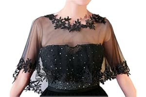 CHIC DIARY Elegant Brautkleid Umhang Spitze Tüll Cape Retro Lace Stola Boleros für Abendkleid Cocktaikleid