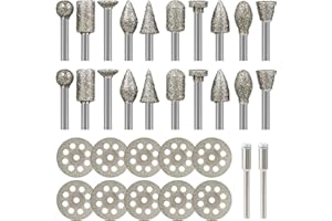Diamond Grinding Bit Set Stone Carving Set Hakkin 30Pcs Diamond Burr Bit with diamond Cutting Discs 3mm Shank Compatible with Dremel Rotary Tool for Grinding, Stone Carving Polishing