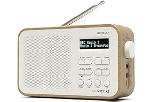 DAB/DAB+ & FM Portable Digital Radio | Simple Controls | Dual Alarms & Sleep Timer | Battery & Mains Powered (4x”AA”) | Bluetooth | Perfect for Home, Office or Outdoors | AZATOM Desire X2 (Oak)