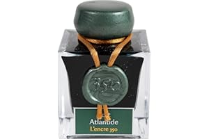 Jacques Herbin 15139JT - Inchiostro pigmentato oro e Argento 350 per penna stilografica, roller, pennino di vetro e portapenna 50 ml, Verde (Atlantide)