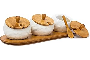 Relaxdays Especiero, Recipiente Especias con Tapa y Cuchara, Cerámica, Soporte Condimentos, Salsas, Estilo Chino, Blanco