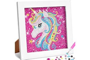 FiveMileBro Pittura Diamante per Bambini, 5D Diamond Painting Kit Completo per Bambini Ragazze e Adulti, Pittura di Mosaico Cavallo per Decorare la Casa Parete 18x18 cm (Pink Unicorn)