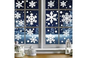 Zindoo Vetrofanie Natalizie Bianco Grandi Fiocchi di Neve, 6 Fogli 228 PZ Adesivi Elettrostatici Bifacciali, Riutilizzabili, per Vetri, Finestre e Natale Decorazioni Domestiche
