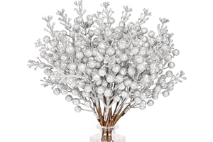 ‎N&T NIETING N&T NIETING Künstliche Beeren Weihnachten Deko, 24 Stück Künstliche Beeren Deko, Künstliche Holly Beeren Zweige für Weihnachtsbaum Dekoration Handwerk Hochzeit Feiertage Winterdeko, Silbrig