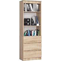 Libreria FirFurd Con 3 Cassetti E 3 Scomparti - Mobile Alto 180cm In Legno Per Soggiorno O Camera | Nero - Foto 6
