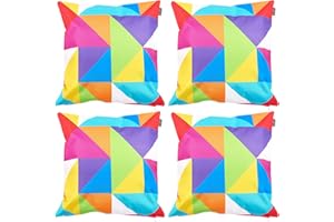 Bean Bag Bazaar Outdoor Cushions Filled, Bright Collection, Triangle Print, Set of 4, 43cm x 43cm, Water Resistant, Outdoor Cushions for Garden Furniture, Garden, Patio