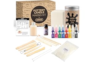 Anbar Creative Pottery Clay Candle Making Kit for Adults and Kids - Complete DIY Set with Air Dry Clay, Soy Wax, Essential Oil, Sculpting Tools & Acrylic Paint Create Your Own Custom Scented Candles