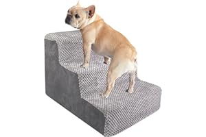 Legpador Rampa para Perros, Escalera para Mascotas de Espuma de Alta Densidad, Escaleras de 3 Peldaños con Funda Extraíble y Lavable, Escalones para Gatos Viejos y Perros para Cama, Sofá, Gris