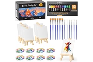 Nicpro 52 PCS Mini Canvas and Easel Set, Small Painting Set with 4x4‌ Canvas Panels, Wooden Easels, Paint Brushes and Mixing Palettes, Acrylic Paint Tubes for Kids, Hobby Class and Art Party