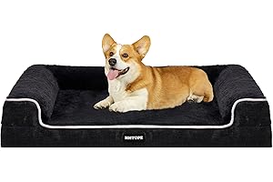 HMTOPE Orthopädisches Hundebett, Hundesofa, hohen Rand, Hundekissen, Hundekorb, Abnehmbar und waschbar, MittelgroßeHunde-91x68x20 cm, Schwarzgrau + Weiß
