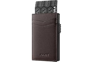 VULKIT Etui na karty kredytowe Skórzany portfel na karty RFID Blokada RFID Automatyczna wizytówka na karty i notatki, Nappa Espresso, One size, Minimalistyczny