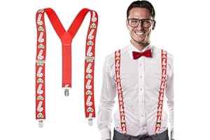 REDSTAR FANCY DRESS Novelty Christmas Braces for Men Trousers - Candy Cane Christmas Novelty Braces for Men Trousers - Xmas Red Suspenders with Candy Cane Print - Adjustable Xmas Suspenders as Santa Accessories