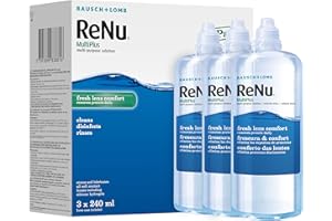 ReNu MultiPlus Multi-Purpose Contact Lens Solution, 3 x 240ml, for Soft Contact Lenses, Moisturise, Remove Protein, Clean, Disinfect, Lubricate, Rinse and Store Your Lenses, Lens Case Included