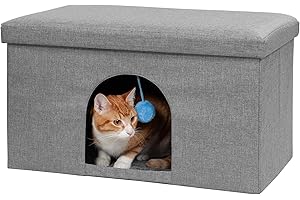 Furhaven Large Pet House Collapsible Ottoman-Footstool Condo Pet Bed - Stormy Gray, Large