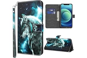 GLANDOTU Lederhülle für Xiaomi Redmi 13C / 13 C/Poco C65 Hülle, Kartensteckplätzen Muster Flip Motive Wallet Handyhülle Tasche Case Schutzhülle Kompatibel mit Redmi 13C Hülle - Wolf