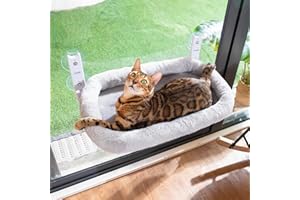 CATISM Plegable Hamaca para Gatos con Cojín de hasta 20 kg, 52 x 30 cm, Ventosa Fuerte, Alfombra Reversible, Doble Cara, Cojín de Tela Lavable, Gris