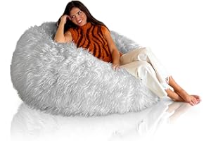 Aiire Puff Gigante Moderno de 120 cm - Puffs XXL de Pelo Largo con Relleno Incluido para Salon o Decoracion Habitacion Juvenil - Bean Bag Chair o Cojin de Suelo Grande Gris