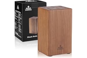 ENOKING Bloc Couteaux Cuisine à Steak, 6 Fentes Porte Couteau a Steak, Range Couteaux de Cuisine en Bois D'acacia, Porte Couteaux à Steak Cuisine - Design Compact et Peu Encombrant