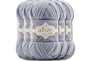 HOBBY YARN Alize Velluto - Lot de 5 pelotes de laine turque - 100 g chacune - Super Bulky - Pelote XXL pour Amigurumi - Douce - Laine bébé, pour crochet et tricot (Gris charbon - 87)