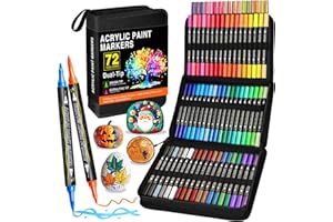 AHIKY Pennarelli Acrilici Doppia Punta, 72 Colori Acrylic Paint Marker Set per Adulti e Bambini, Colori Acrilici Pennarelli per Sassi, Legno, Vetro, Ceramica, Tessuto, Tela e Carta