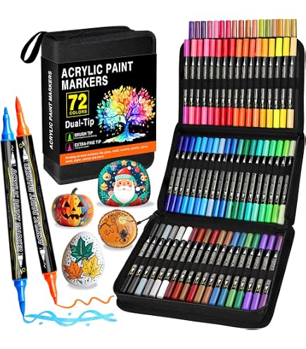 Set di 120 matite acriliche – pennarello acrilico con punta fine e pennello per tessuto, tela, vetro, legno e carta, ideale per bambini e adulti, per disegnare e progetti fai da te