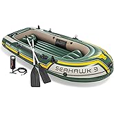 INTEX Seahawk Inflatable Boat Series: Includes Deluxe Boat Oars and High Output Pump - SuperStrong PVC - Fishing Rod Holders - Ka
