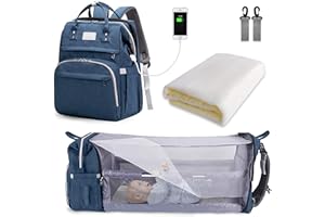 SNDMOR Mochila Cambiador, 30L Mochila Maternal Mochila Cuna Portatil Bebe con Cambiador Bebe Portatil y Correa Para Cochecito, Adecuado Para Mamá y Papá (Azul Oscuro)