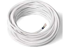 Amarcords - Cable de tela color BLANCO, redondo, seda, 1 metro, con tierra 3x0,75 - Hilo eléctrico textil de color estilo clásico para lámparas bricolaje y iluminación vintage.