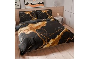 PETTI Artigiani Italiani - Set Copripiumino Matrimoniale Maxi 260x240 cm (2 Federe 50x80 cm Incluse), Parure Copripiumino Microfibra con Stampa Digitale Effetto Marmo Nero e Oro - Made in Italy