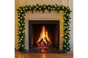 FESTIVE FIX Christmas Garland with Lights 2.7m / 9FT – Pre-Lit Christmas Decoration with 70 Warm White LEDs – Extra Thick Artificial Green Garland for Fireplace, Stairs, Doors & Table Décor – Indoor/Outdoor Use