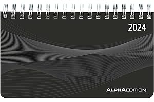 ‎ALPHA EDITION Querkalender Mini PP-Einband schwarz 2024 - Büro-Planer 15,6x9 cm - Tisch-Kalender - 1 Woche 2 Seiten - Ringbindung - Alpha Edition